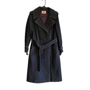 Vintage 1970's Debbi Robert Blue Contrast Stitch Large Lapel Trench Sz L
